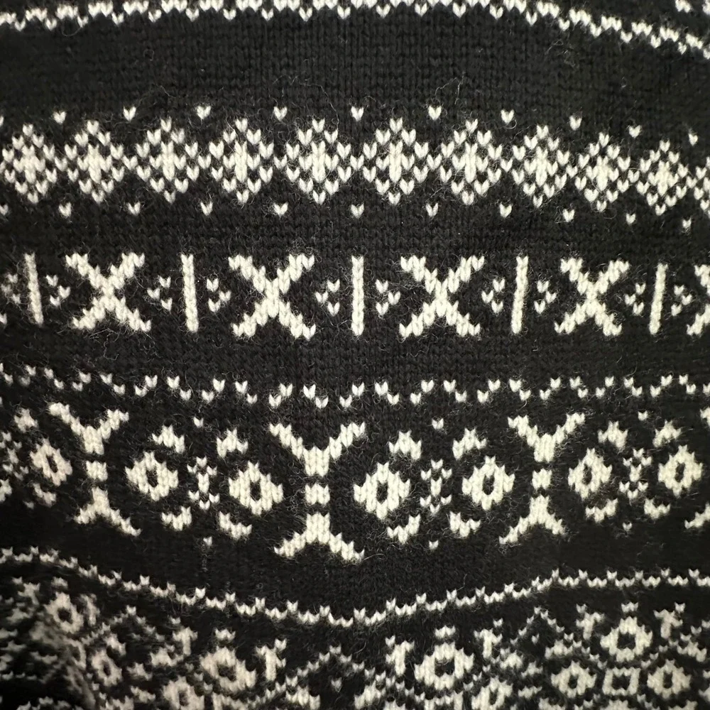 Brooks Brothers Black Crewneck Fair Isle Knit Sweater Extra fine Merino Wool XL